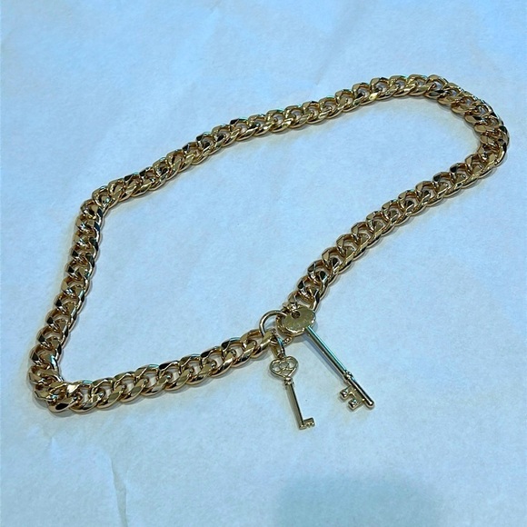 Dolls Kill y2K gold chain belt juicy thick metal links 2 skeleton key dangles XL - Picture 1 of 6